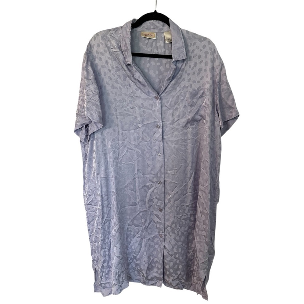 Judith Hart Fine Sleepwear Short Sleeve Button Front 100% Silk Dress Size XL GUC